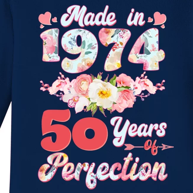 Flower Floral Made In 1974 50 Years Of Perfection Baby Long Sleeve Bodysuit