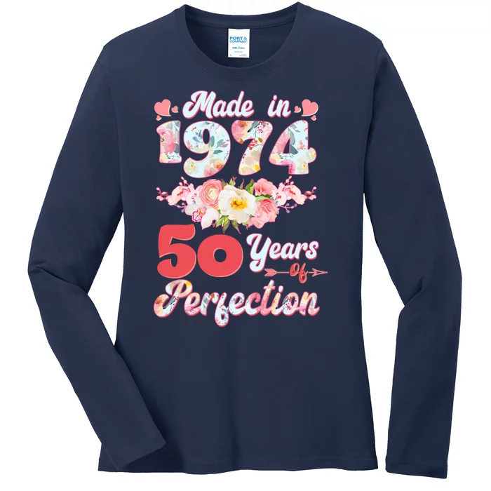 Flower Floral Made In 1974 50 Years Of Perfection Ladies Long Sleeve Shirt