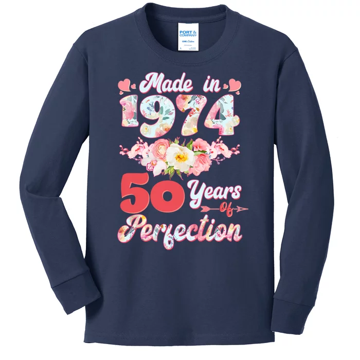 Flower Floral Made In 1974 50 Years Of Perfection Kids Long Sleeve Shirt