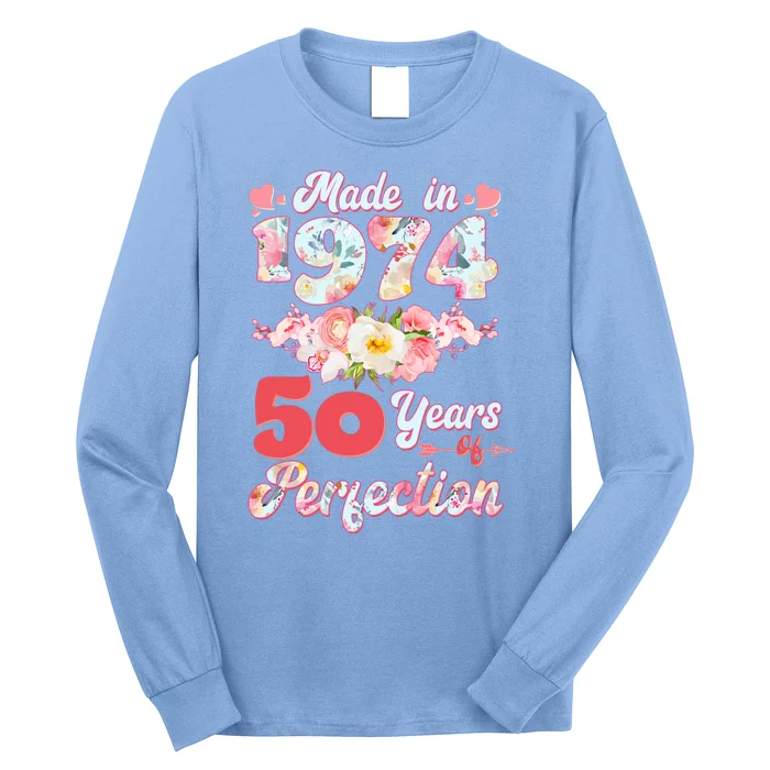 Flower Floral Made In 1974 50 Years Of Perfection Long Sleeve Shirt