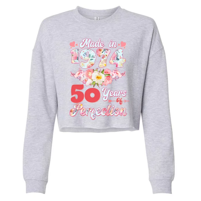 Flower Floral Made In 1974 50 Years Of Perfection Cropped Pullover Crew