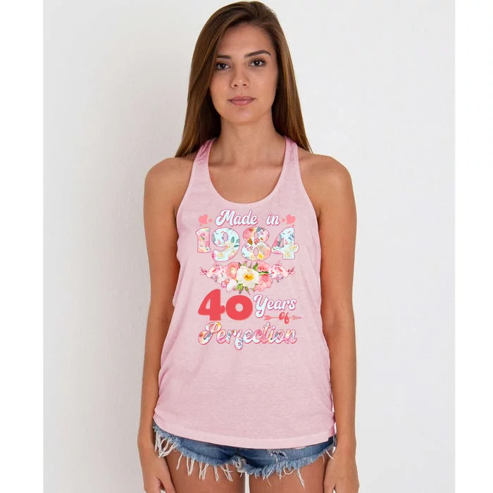 Flower Floral Made In 1984 40 Years Of Perfection Women's Knotted Racerback Tank