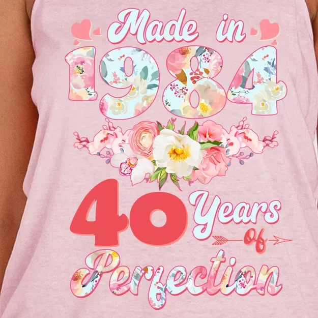 Flower Floral Made In 1984 40 Years Of Perfection Women's Knotted Racerback Tank