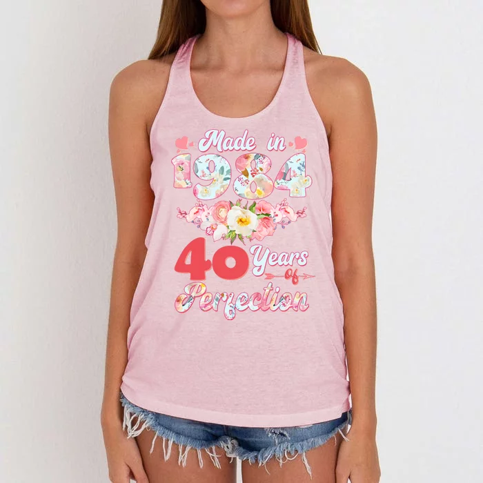 Flower Floral Made In 1984 40 Years Of Perfection Women's Knotted Racerback Tank