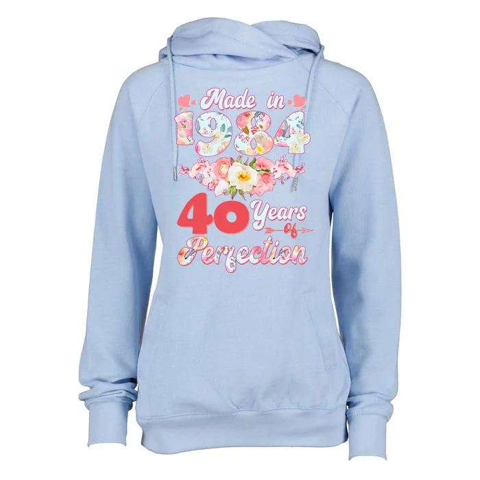 Flower Floral Made In 1984 40 Years Of Perfection Womens Funnel Neck Pullover Hood