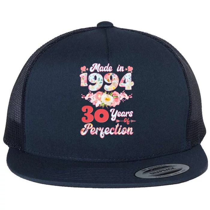 Flower Floral Made In 1994 30 Years Of Perfection Flat Bill Trucker Hat