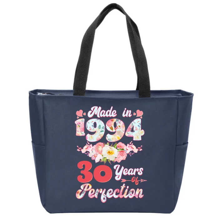 Flower Floral Made In 1994 30 Years Of Perfection Zip Tote Bag