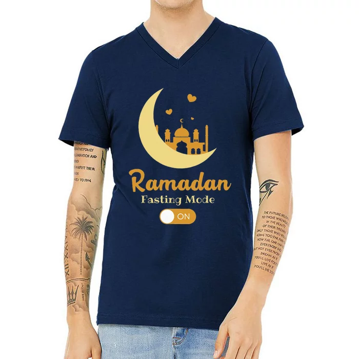 Funny Fasting Mode Ramadan On Cool Islamic Fasting V-Neck T-Shirt