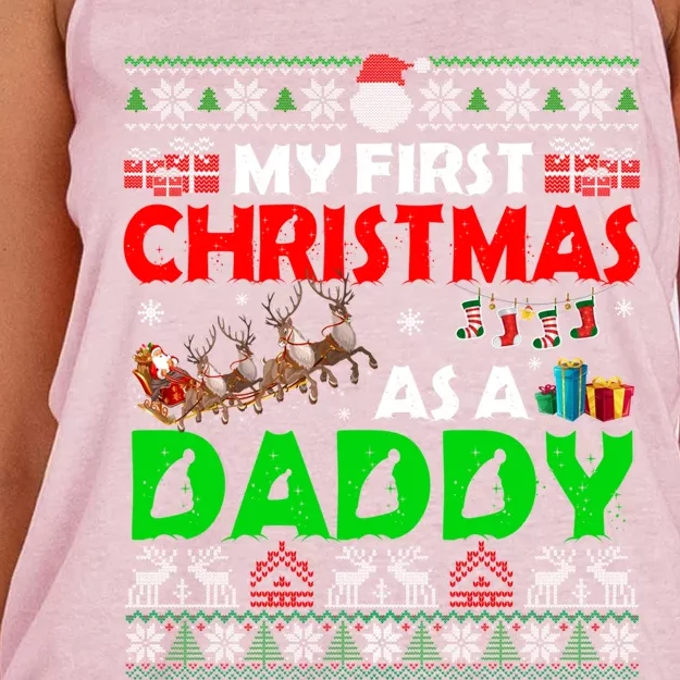 Funny Family My 1st Christmas As A Daddy Ugly Xmas Sweater Funny Gift Women's Knotted Racerback Tank