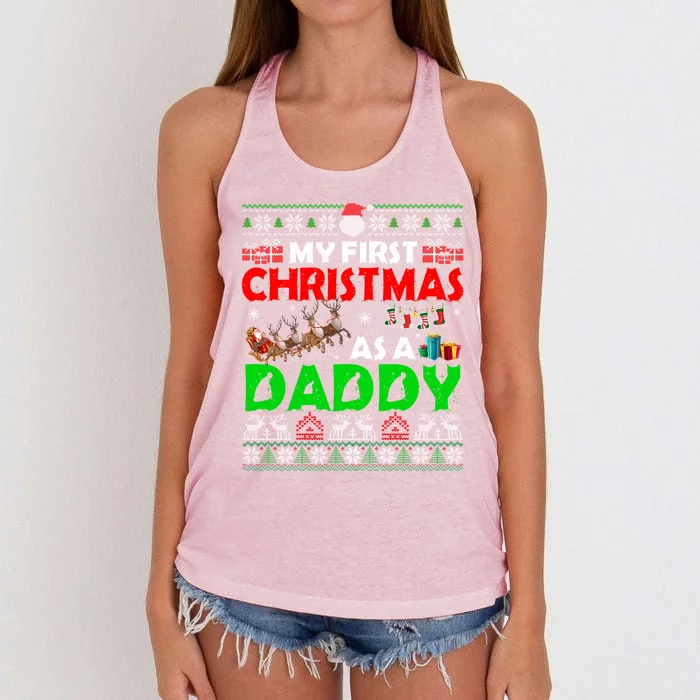 Funny Family My 1st Christmas As A Daddy Ugly Xmas Sweater Funny Gift Women's Knotted Racerback Tank