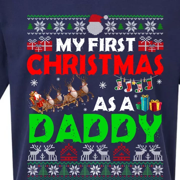 Funny Family My 1st Christmas As A Daddy Ugly Xmas Sweater Funny Gift Sueded Cloud Jersey T-Shirt