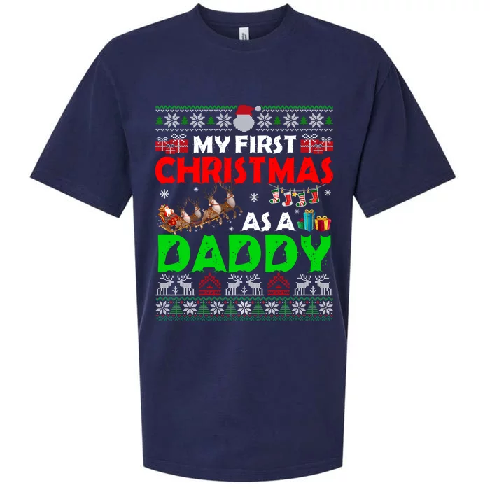 Funny Family My 1st Christmas As A Daddy Ugly Xmas Sweater Funny Gift Sueded Cloud Jersey T-Shirt