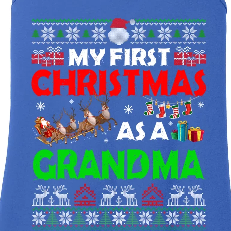 Funny Family My 1st Christmas As A Grandma Ugly Xmas Sweater Cute Gift Ladies Essential Tank