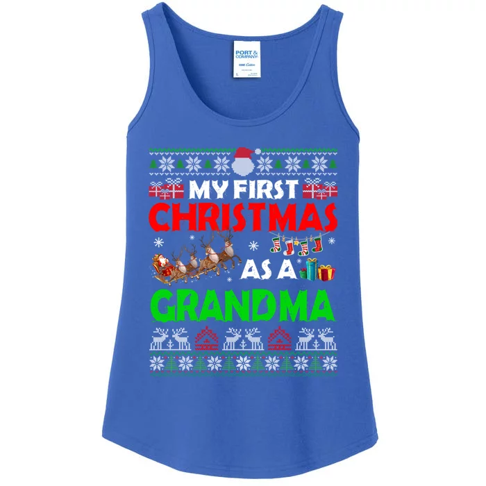 Funny Family My 1st Christmas As A Grandma Ugly Xmas Sweater Cute Gift Ladies Essential Tank