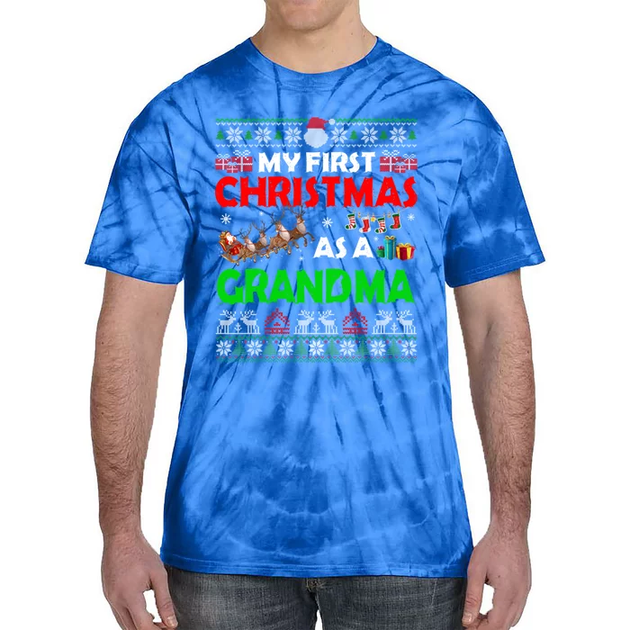 Funny Family My 1st Christmas As A Grandma Ugly Xmas Sweater Cute Gift Tie-Dye T-Shirt