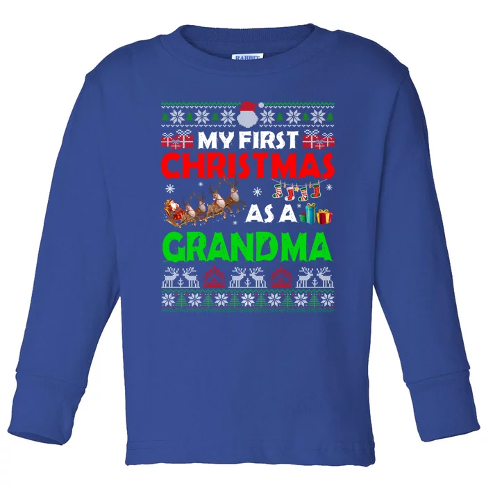 Funny Family My 1st Christmas As A Grandma Ugly Xmas Sweater Cute Gift Toddler Long Sleeve Shirt