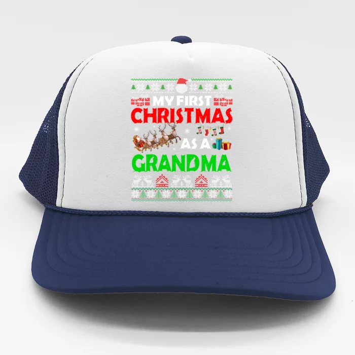 Funny Family My 1st Christmas As A Grandma Ugly Xmas Sweater Cute Gift Trucker Hat