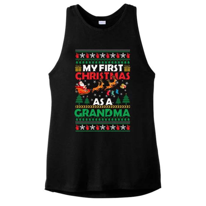 Funny Family My 1st First Christmas As A Grandma Ugly Xmas Meaningful Gift Ladies Tri-Blend Wicking Tank