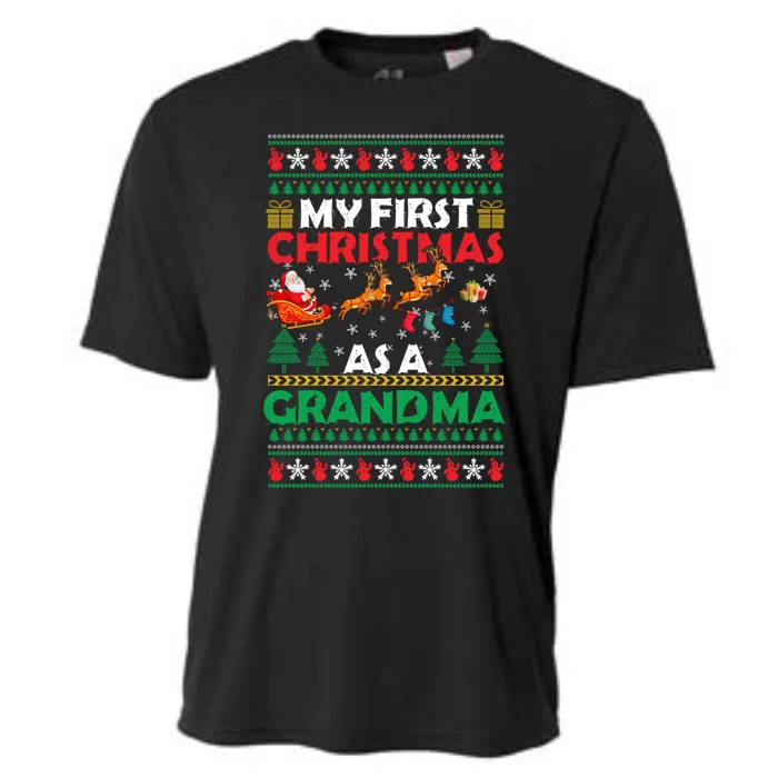 Funny Family My 1st First Christmas As A Grandma Ugly Xmas Meaningful Gift Cooling Performance Crew T-Shirt