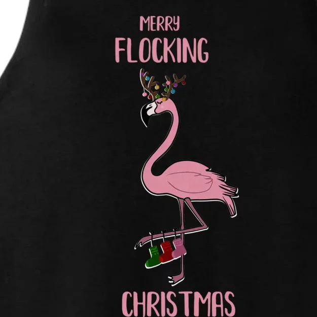 Funny Flamingo Merry Flocking Christmas Tropical Xmas Gift Ladies Tri-Blend Wicking Tank