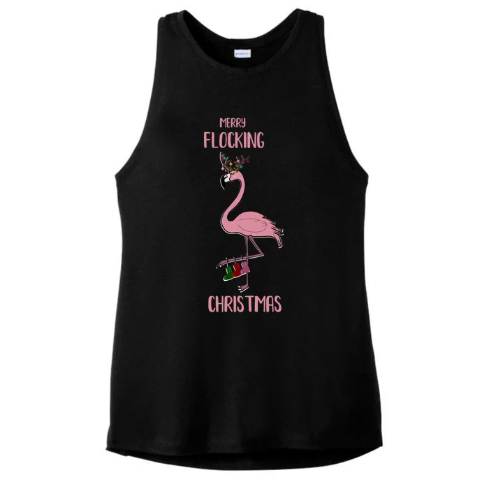 Funny Flamingo Merry Flocking Christmas Tropical Xmas Gift Ladies Tri-Blend Wicking Tank