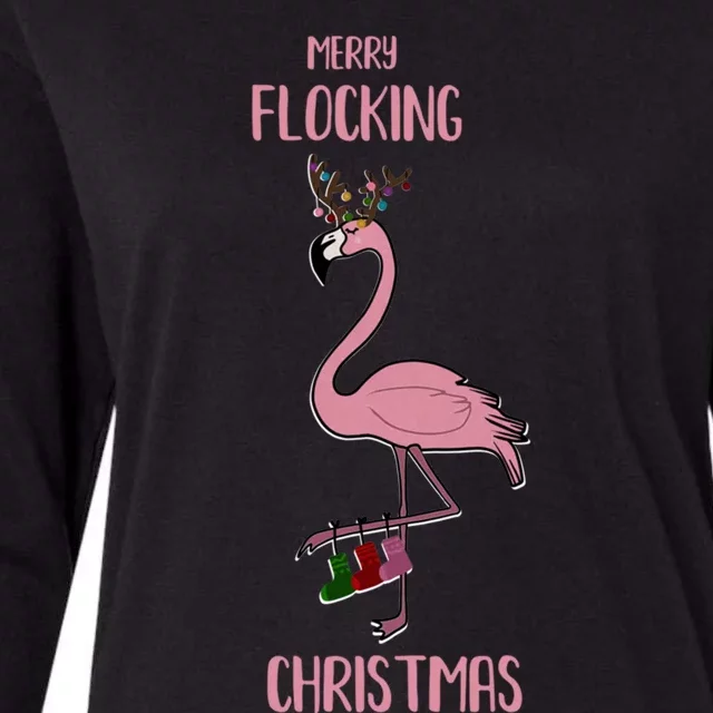 Funny Flamingo Merry Flocking Christmas Tropical Xmas Gift Womens Cotton Relaxed Long Sleeve T-Shirt