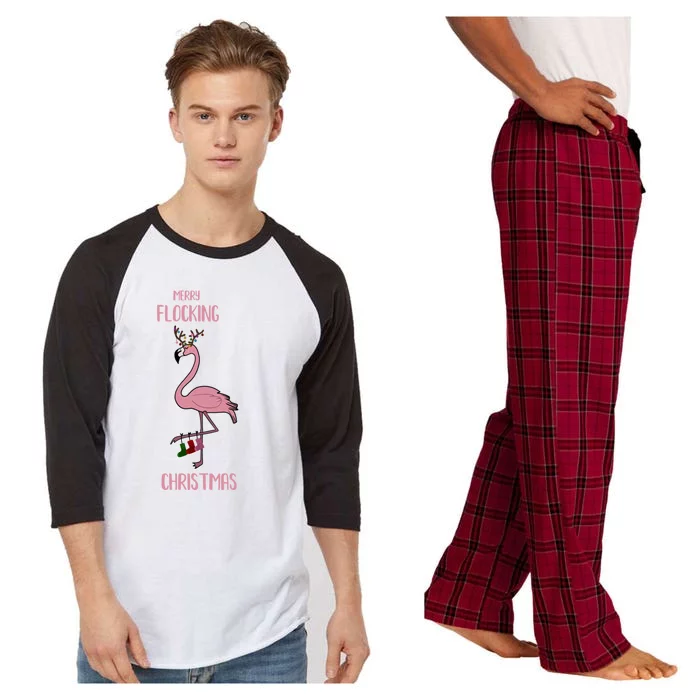 Funny Flamingo Merry Flocking Christmas Tropical Xmas Gift Raglan Sleeve Pajama Set