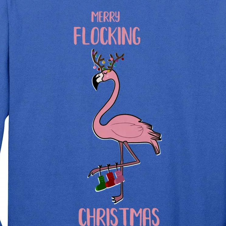 Funny Flamingo Merry Flocking Christmas Tropical Xmas Gift Tall Long Sleeve T-Shirt