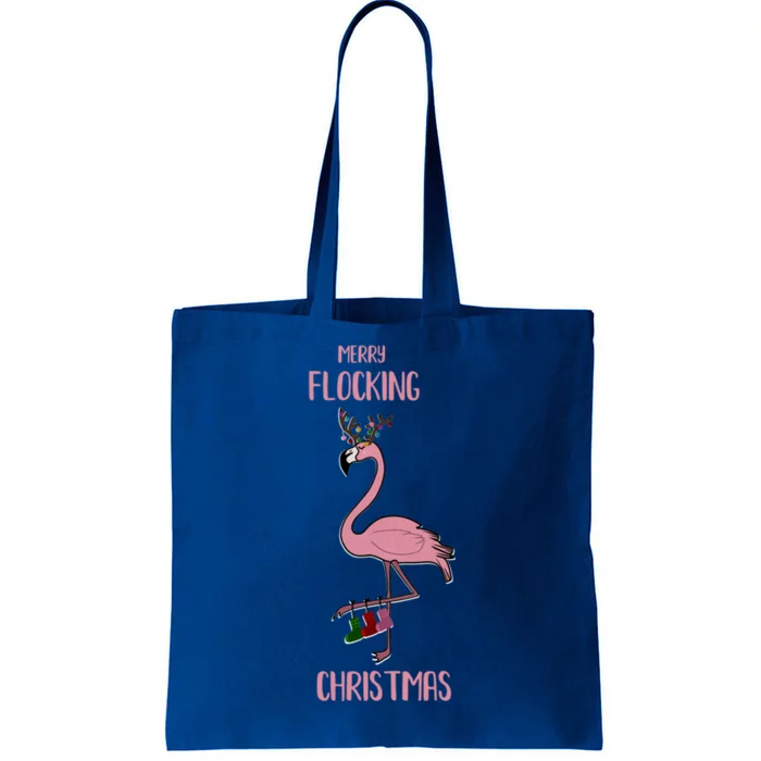 Funny Flamingo Merry Flocking Christmas Tropical Xmas Gift Tote Bag