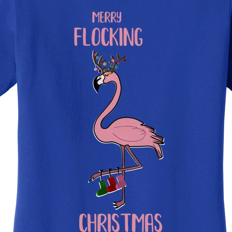 Funny Flamingo Merry Flocking Christmas Tropical Xmas Gift Women's T-Shirt