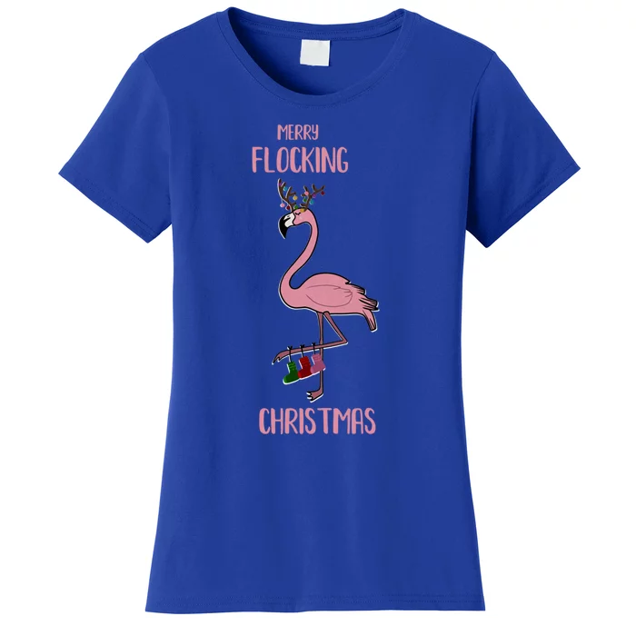 Funny Flamingo Merry Flocking Christmas Tropical Xmas Gift Women's T-Shirt