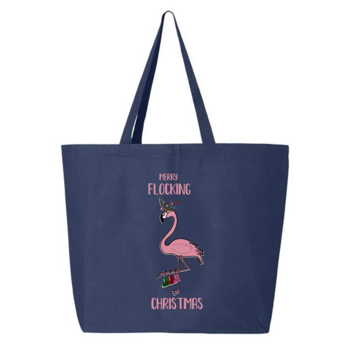 Funny Flamingo Merry Flocking Christmas Tropical Xmas Gift 25L Jumbo Tote