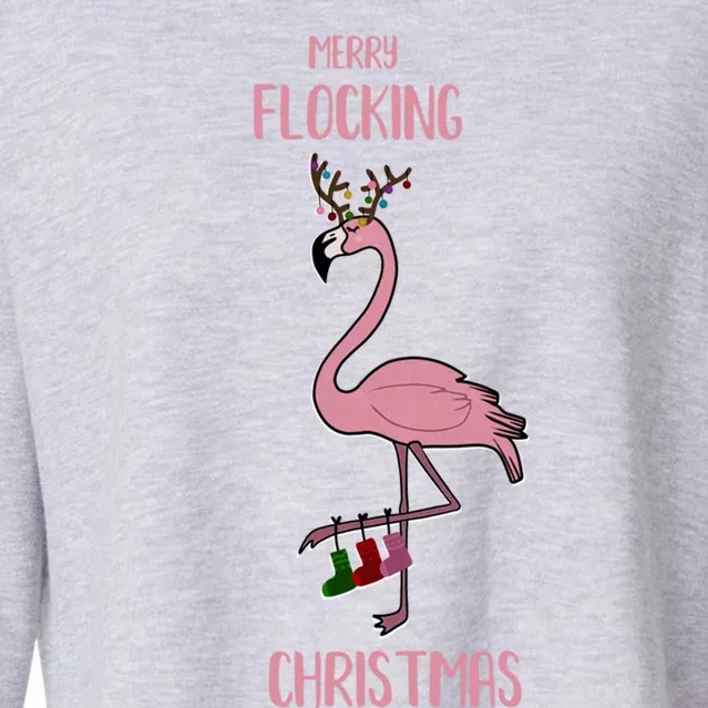 Funny Flamingo Merry Flocking Christmas Tropical Xmas Gift Cropped Pullover Crew