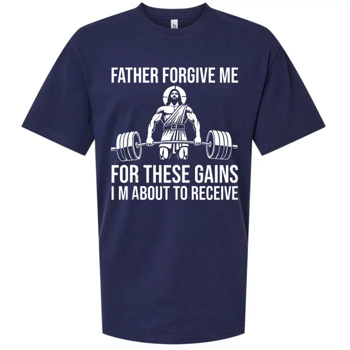 Father Forgive Me For These Gains Funny Gym Motivation Sueded Cloud Jersey T-Shirt