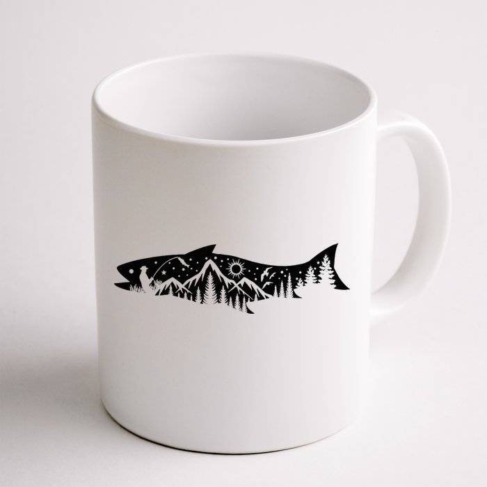 Fishing Forest Mountain Silhouette Outdoor Adventure Fishing Front & Back Coffee Mug