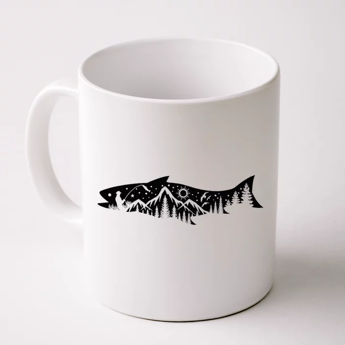 Fishing Forest Mountain Silhouette Outdoor Adventure Fishing Front & Back Coffee Mug