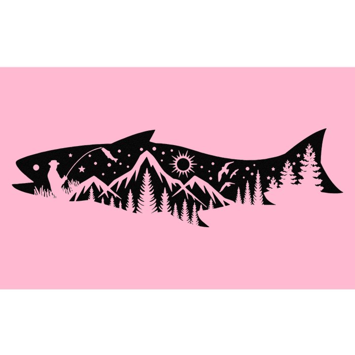 Fishing Forest Mountain Silhouette Outdoor Adventure Fishing Bumper Sticker