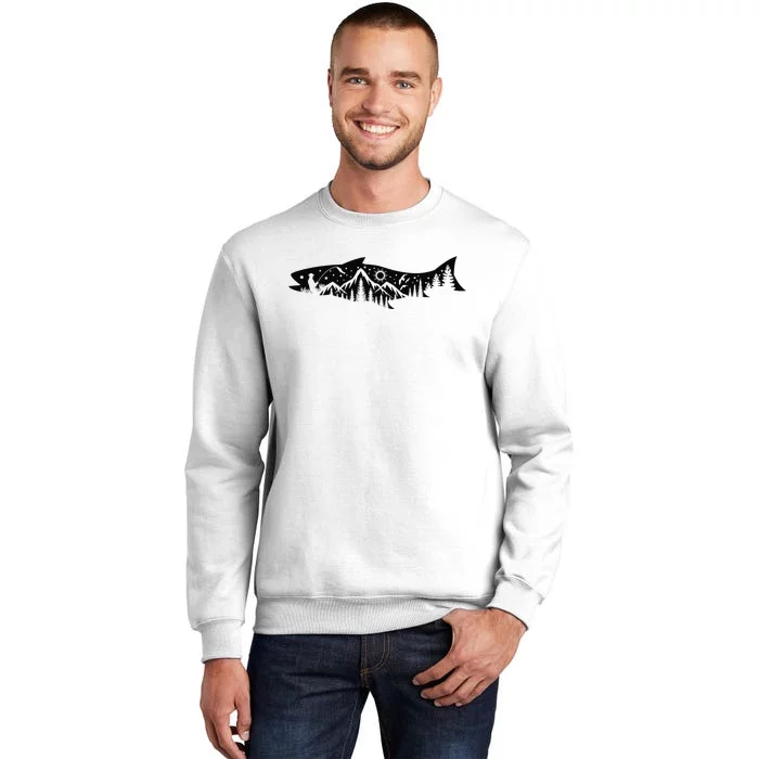 Fishing Forest Mountain Silhouette Outdoor Adventure Fishing Sweatshirt