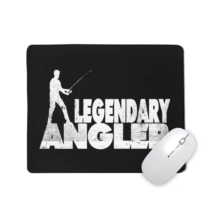 Fishing Fans Motif Legendary Angler Saying With Rod Design Mousepad