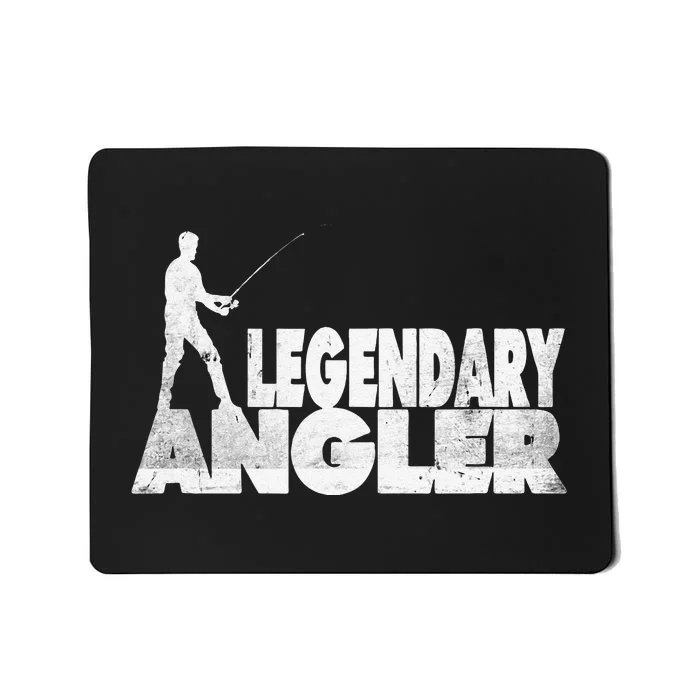 Fishing Fans Motif Legendary Angler Saying With Rod Design Mousepad