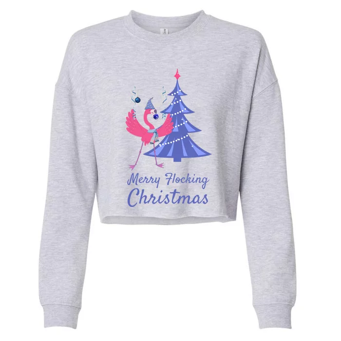 Funny Flamingo Merry Flocking Christmas Tree Decorating Great Gift Cropped Pullover Crew