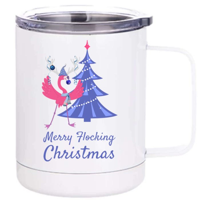 Funny Flamingo Merry Flocking Christmas Tree Decorating Great Gift Front & Back 12oz Stainless Steel Tumbler Cup