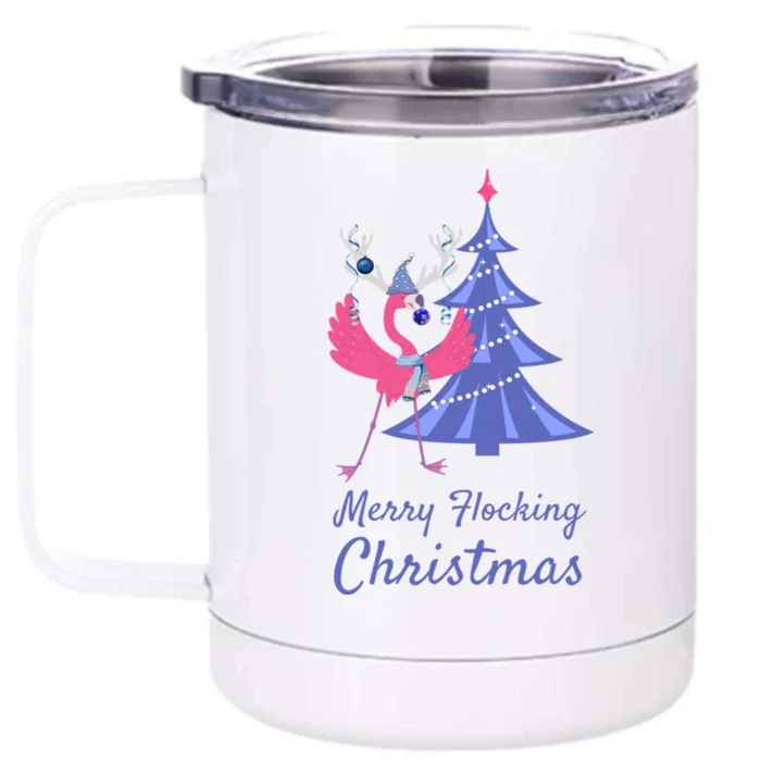 Funny Flamingo Merry Flocking Christmas Tree Decorating Great Gift Front & Back 12oz Stainless Steel Tumbler Cup