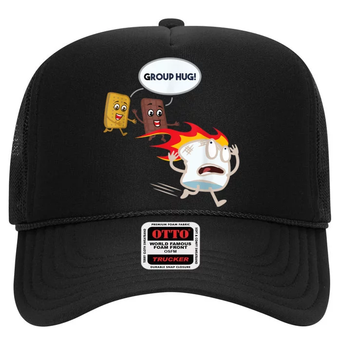 Funny For Men Smores Marshmallow Camping Roasting High Crown Mesh Trucker Hat