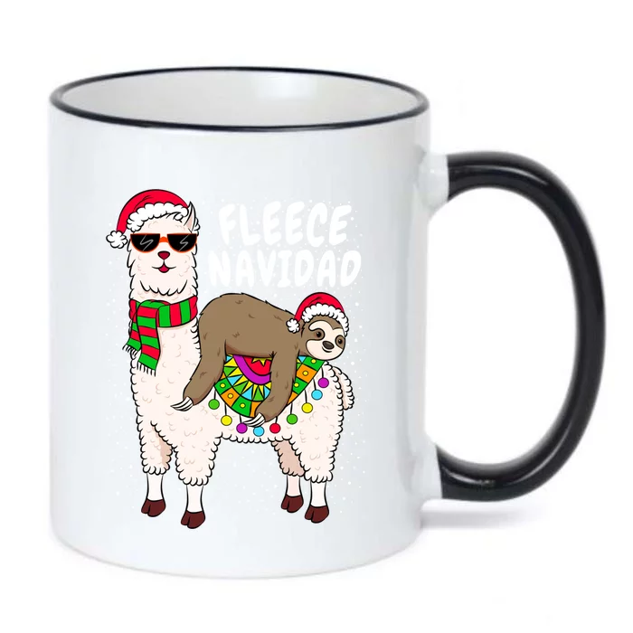 Fleece Feliz Navidad Sloth Riding Llama Christmas Sweater Gift Black Color Changing Mug