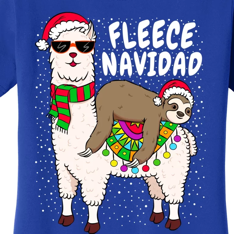 Fleece Feliz Navidad Sloth Riding Llama Christmas Sweater Gift Women's T-Shirt