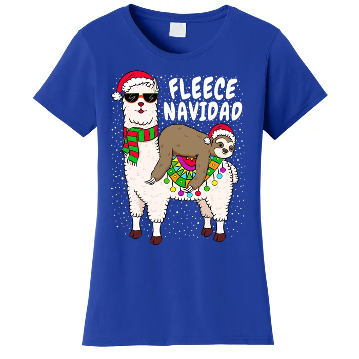 Fleece Feliz Navidad Sloth Riding Llama Christmas Sweater Gift Women's T-Shirt