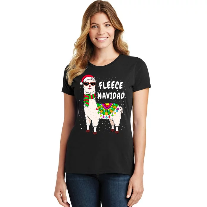 Fleece Feliz Navidad Llama Christmas Cute Xmas Gift Women's T-Shirt