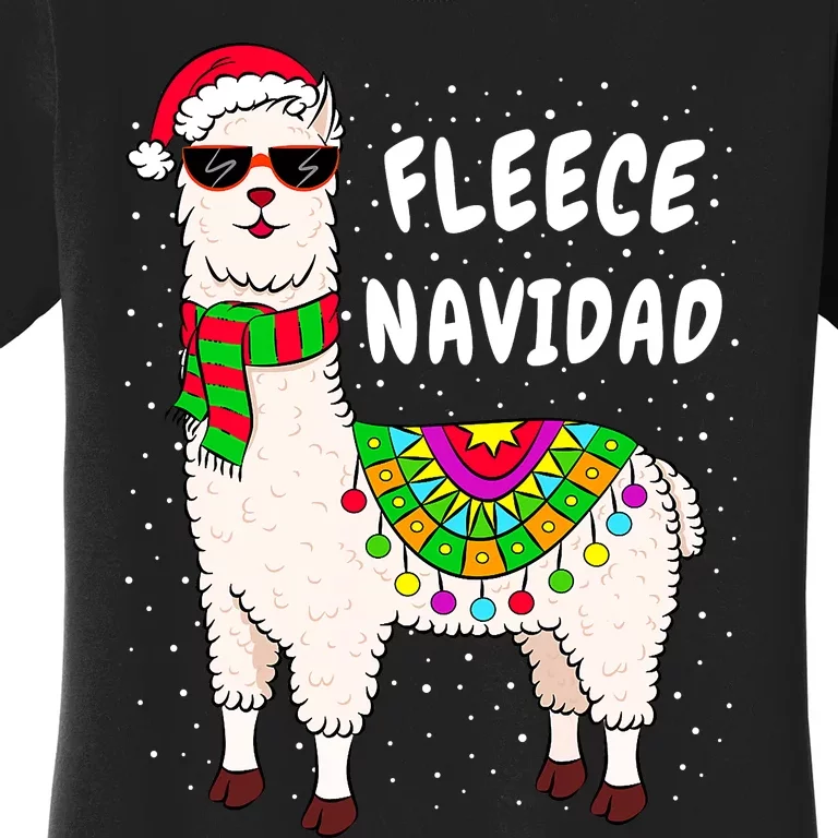 Fleece Feliz Navidad Llama Christmas Cute Xmas Gift Women's T-Shirt