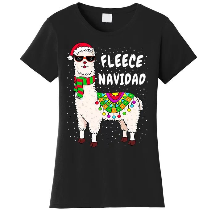 Fleece Feliz Navidad Llama Christmas Cute Xmas Gift Women's T-Shirt